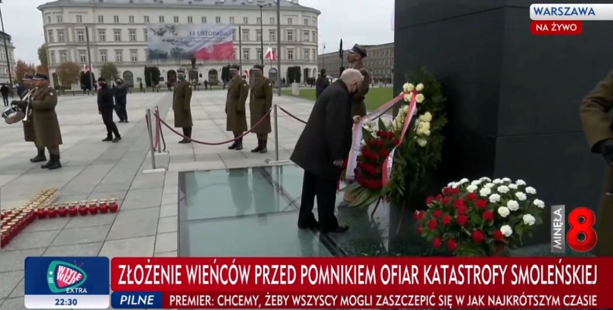 Fragment obchodów 127. miesięcznicy smoleńskiej, dla którego TVP Info przerwało swój program 