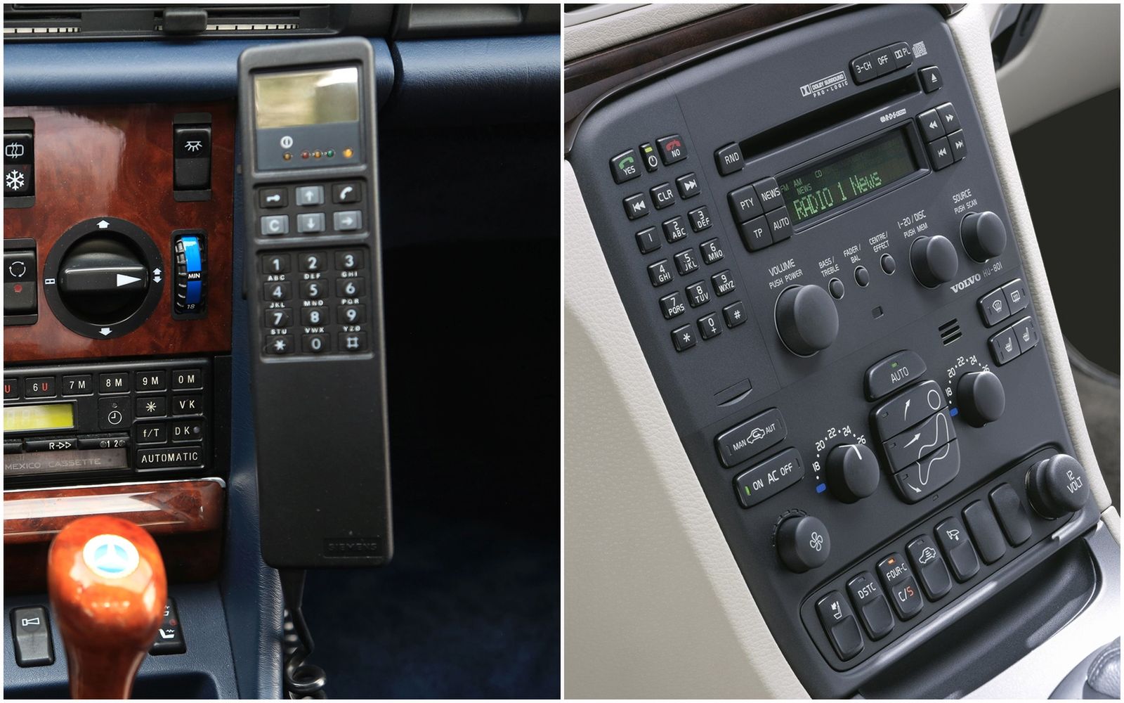 Od słuchawki zamontowanej na kokpicie lub w podłokietniku (Mercedes 560 SEC), po moduł z klawiaturą zainstalowaną w desce rozdzielczej (Volvo S80).