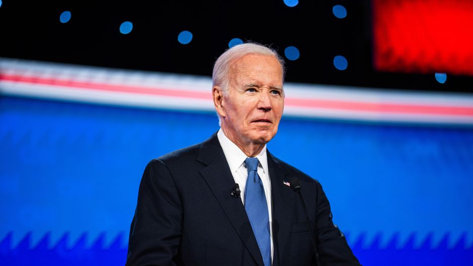 Atlanta, Georgia - June 27: President Joe Biden stands at his podium during the first presidential debate of the 2024 elections between himself and former president Donald Trump at CNN's studios in Atlanta, Ga on Thursday, June 27, 2024. 

(Photo by Kevin D. Liles for The Washington Post via Getty Images)