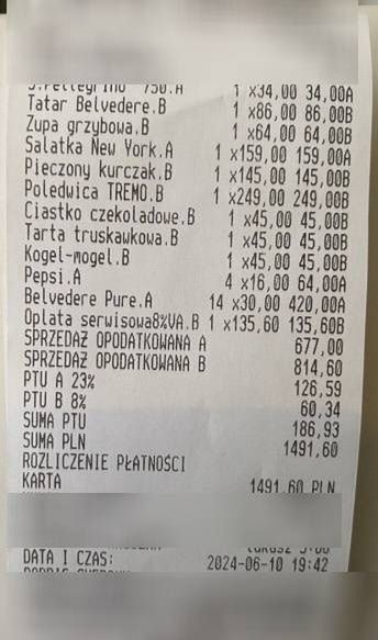 Właściciele Belvedere cafe na dowód pokazali paragon fiskalny.