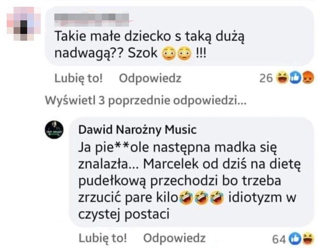 Dawid Narożny odpowiada na niewybredny komentarz internautki