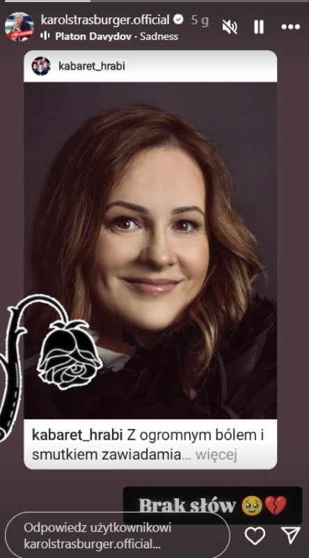 Karol Stasburger żegna Joannę Kołaczkowską