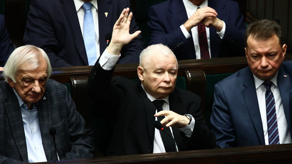 WARSAW, POLAND - DECEMBER 11: Law and Justice party leader Jaroslaw Kaczynski during the Parliament session in Warsaw, Poland on December 11, 2023. Polish President Andrzej Duda entrusted the formation of the government to the current Prime Minister Mateusz Morawiecki but his motion for a vote of confidence is expected to be rejected due to the lack of a majority. The majority of Parliament is planning to vote for Donald Tusk as the new Prime Minister later today. (Photo by Jakub Porzycki/Anadolu via Getty Images)