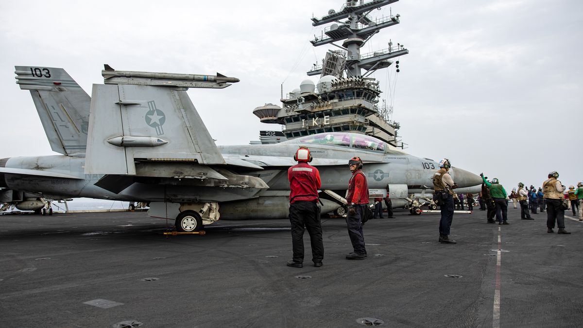 USS Eisenhower Operations In the Red Sea
Bloomberg
Military, Jet, Airplane, Crew Members, Airplanes, Plane, Ships, Red Sea, Jets, Aeroplane, Aircraft Carrier, Middle East, Airlines, EMEA, Transportation and Logistics, War, Military Actions, Marine Transport, Conflict, Politics, Government, Conflict, Politics, Military, Government