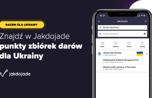 Jakdojade z listą punktów zbiórek darów dla Ukrainy