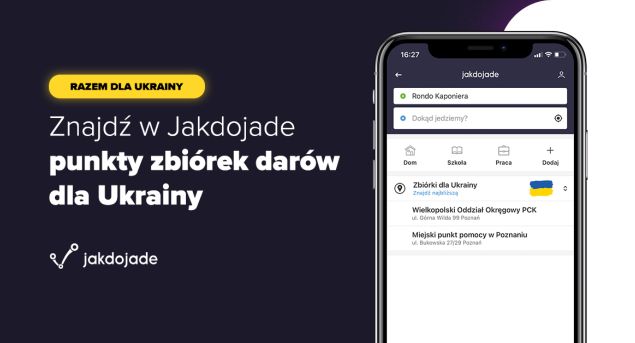 Jakdojade z listą punktów zbiórek darów dla Ukrainy