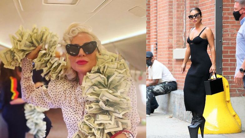 Lady Gaga podróżuje prywatnym odrzutowcem przyodziana w SZAL Z DOLARÓW i sukienkę POLSKIEJ PROJEKTANTKI!