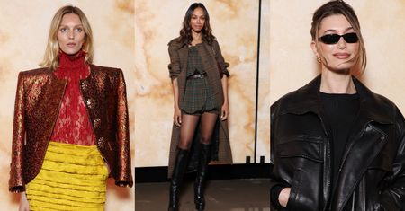 Tłum gwiazd na pokazie Saint Laurent: Anja Rubik bez stanika, Zoe Saldana w kracie i rockowa Hailey Bieber