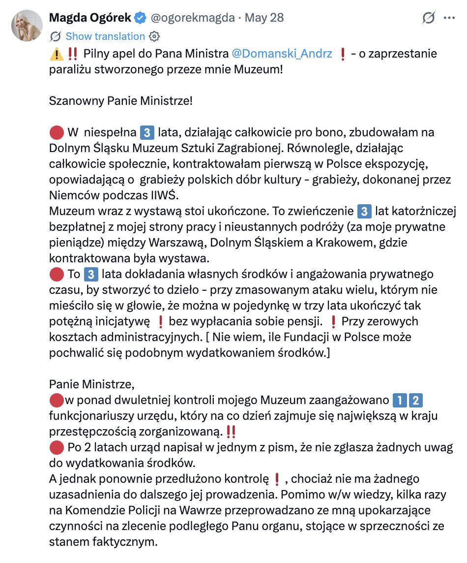 Post Magdaleny Ogórek skierowany do ministra finansów