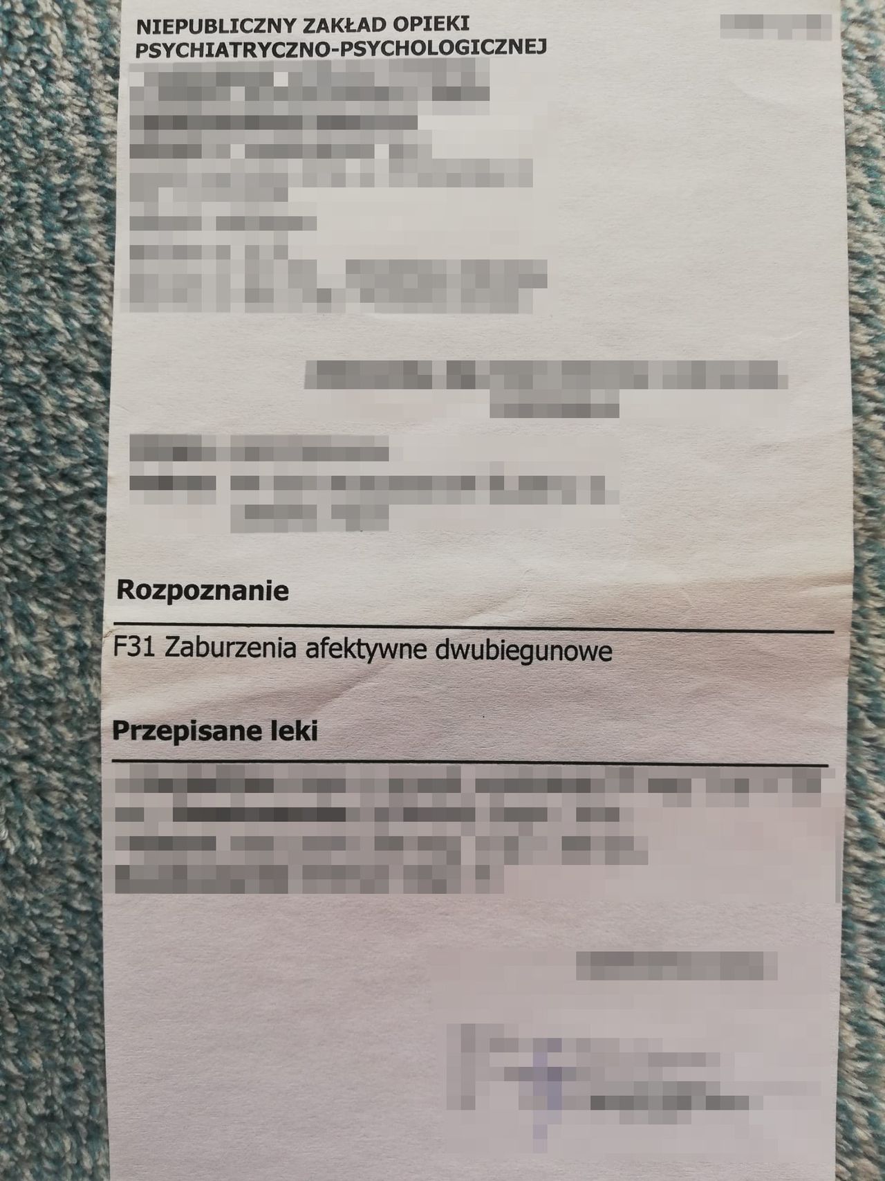 Ula ma zdiagnozowaną chorobę afektywną dwubiegunową. 