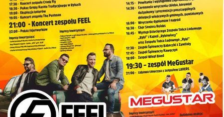 Dni Ryk 2019 połączone z dożynkami. Na scenie wystąpią: Feel i MeGustar