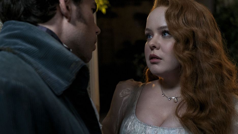 Bridgerton. (L to R) Luke Newton as Colin Bridgerton, Nicola Coughlan as Penelope Featherington in episode 302 of Bridgerton. Cr. Liam Daniel/Netflix © 2023
2