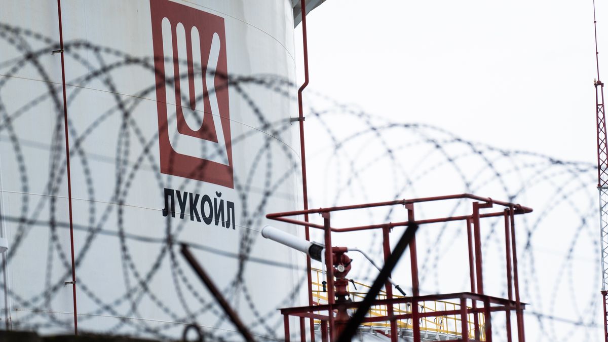 BURGAS, BULGARIA - NOVEMBER 7: A general view of a Lukoil Oil Company storage tank at an oil terminal located on the Rosenets  on November 7, 2025 in Burgas, Bulgaria. According to reports in Bulgarian media, the country is preparing to seize Lukoil's Burgas oil refinery after the Russian oil company was subjected to US sanctions last month. (Photo by Hristo Rusev/Getty Images)