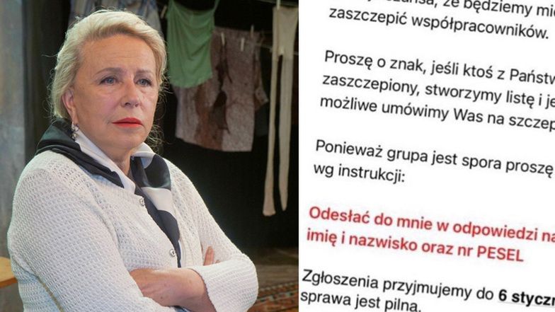 Wyciekł mail z Fundacji Krystyny Jandy DOTYCZĄCY SZCZEPIEŃ: "Sprawa jest PILNA"