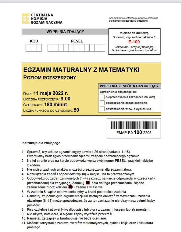 Matura rozszerzona z matematyki