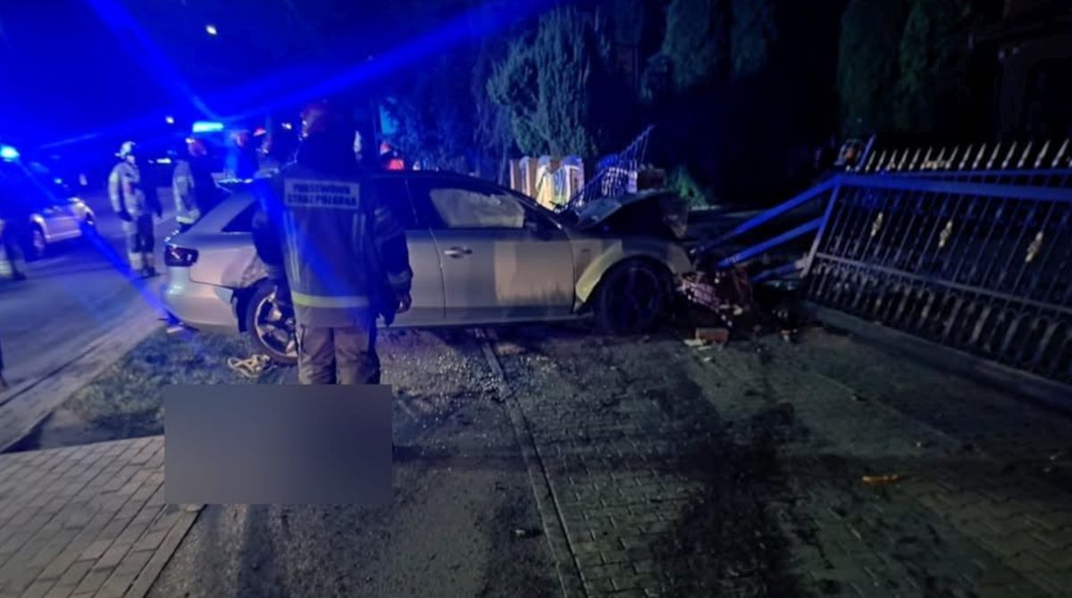 Rozpędzone audi uderzyło w drzewa i ogrodzenie.