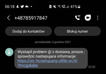 Przykładowe fałszywe SMS-y o paczkach