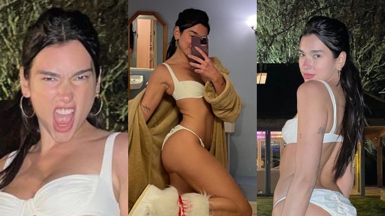 Dua Lipa pozuje w bieliźnie na dworze przed domem 