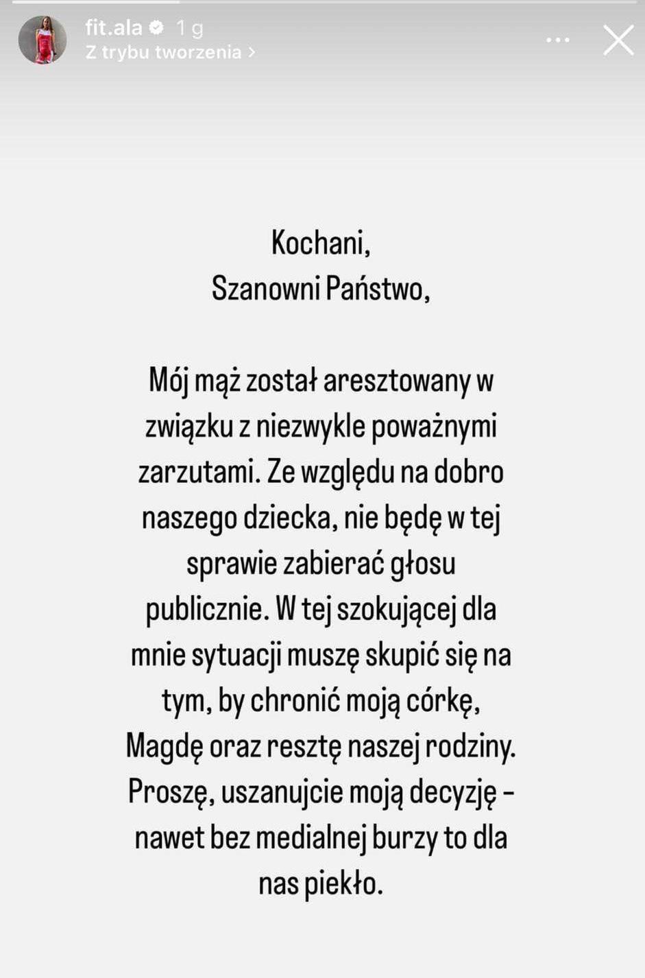Oświadczenie Alicji Pyszki-Bazan