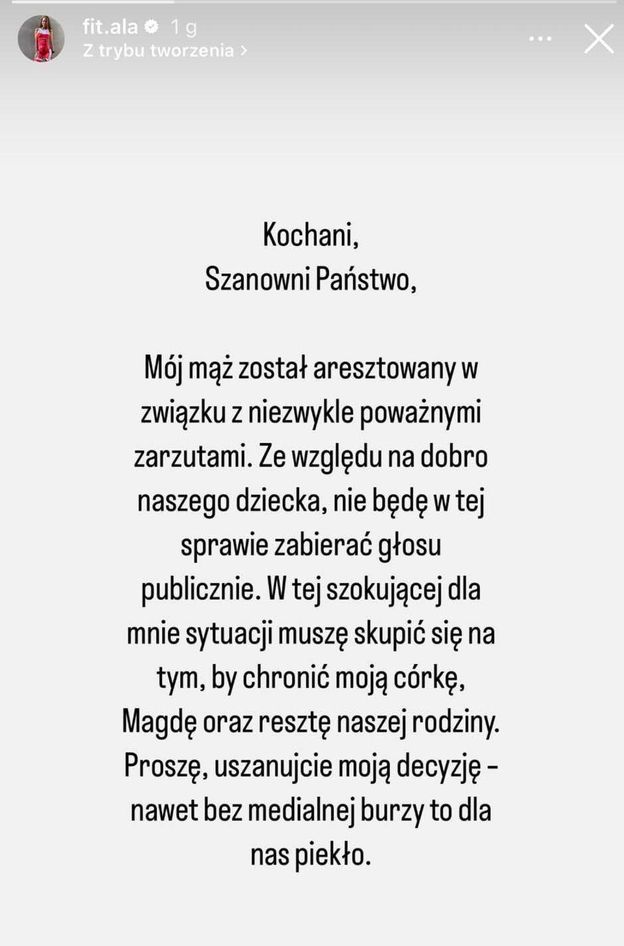 Pyszka-Bazan zabrała głos ws. aresztowania męża. Pisze o córce - Pudelek