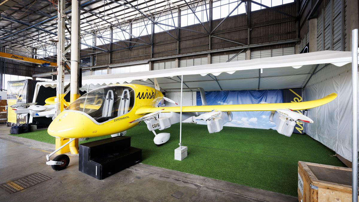 A Wisk Aero LLC flying taxi at the company's hanger in Brisbane, Australia, on Tuesday, April 16, 2024.  Boeing's Wisk aims to become the first uncrewed passenger-carrying taxi operator certified by the FAA, still the world's most important aviation regulator. Photographer: Ian Waldie/Bloomberg via Getty Images