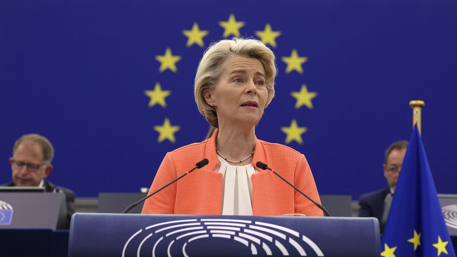 European Commission President Ursula von der Leyen during the debate on the �state of the European Union' at the European Parliament in Strasbourg, France, 13 September 2023. The session runs from 11 till 14 September. EPA/JULIEN WARNAND Dostawca: PAP/EPA.