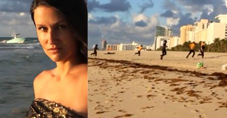 Modelka pozuje na plaży. W tle... nielegalni imigranci!