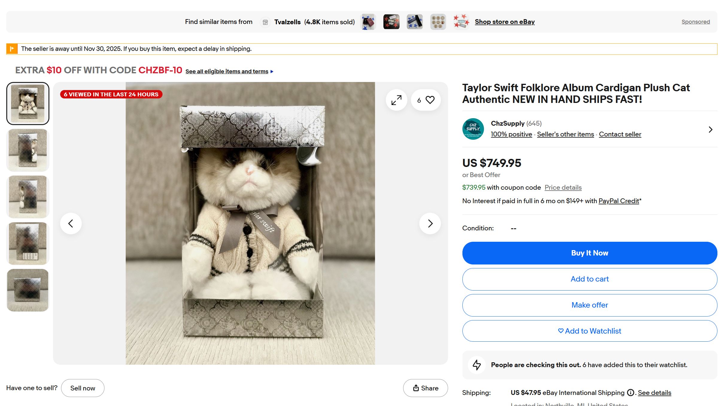 Tyle chcą za pluszowego kotka Taylor Swift