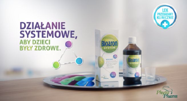 Bioaron reklamowany hasłem „Działania systemowe, aby dzieci były zdrowe”