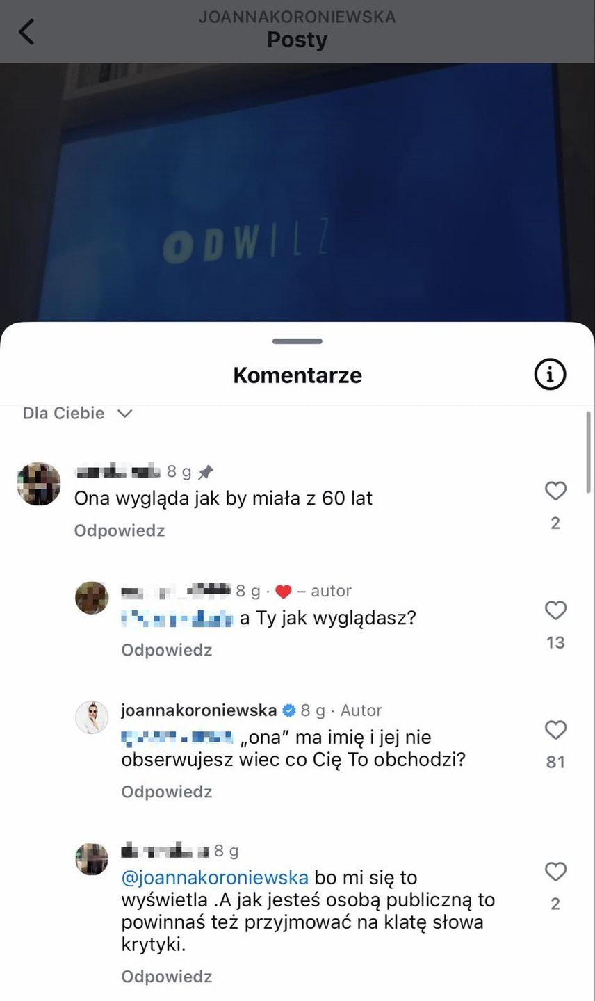 Dyskusja na profilu Joanny Koroniewskiej