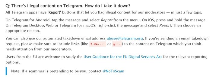 Telegram FAQ - nowy regulamin