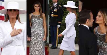 Melania Trump cała na biało spędza popołudnie z Brigitte Macron (ZDJĘCIA)
