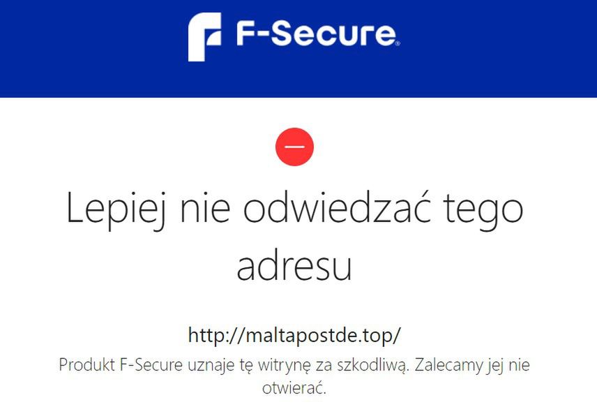 Adres, do którego prowadzi link z wiadomości jest niebezpieczny