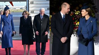 Książę William i księżna Kate w fikuśnym fascynatorze witają prezydenta Niemiec. Klasa? (ZDJĘCIA)