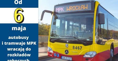 Koronawirus. Wrocław. Robocze rozkłady jazdy wracają w komunikacji zbiorowej 6 maja