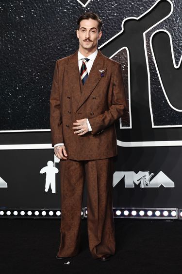 ELMONT, NEW YORK - SEPTEMBER 11: Damiano David of Måneskin attends the 2024 MTV Video Music Awards at UBS Arena on September 11, 2024 in Elmont, New York. (Photo by Jamie McCarthy/WireImage)