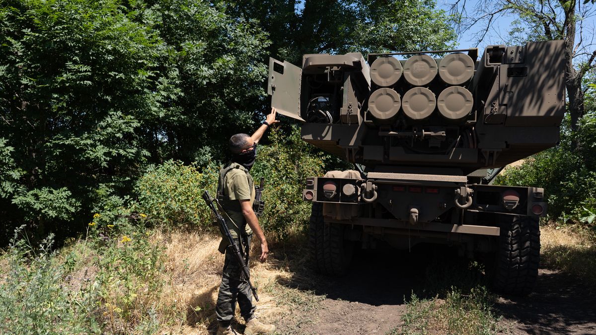 EASTERN UKRAINE , UKRAINE - JULY 1: Kuzia, the commander of the unit, shows the rockets on HIMARS vehicle in Eastern Ukraine on July 1, 2022. 

(Photo by Anastasia Vlasova for The Washington Post via Getty Images)