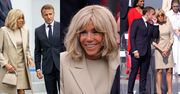 Brigitte Macron uzbrojona w torebkę Louis Vuitton za 27 TYSIĘCY ZŁOTYCH eksponuje nogi u boku męża na obchodach Dnia Bastylii (ZDJĘCIA)