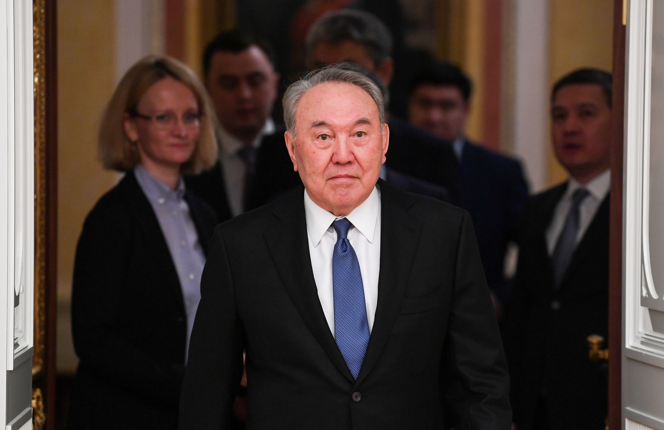 MOSCOW, RUSSIA - MARCH 10, 2020: Kazakhstan's Ex-President Nursultan Nazarbayev ahead of a meeting with Russia's President Vladimir Putin at the Moscow Kremlin. Alexei Nikolsky/Russian Presidential Press and Information Office/TASS (Photo by Alexei Nikolsky\TASS via Getty Images)