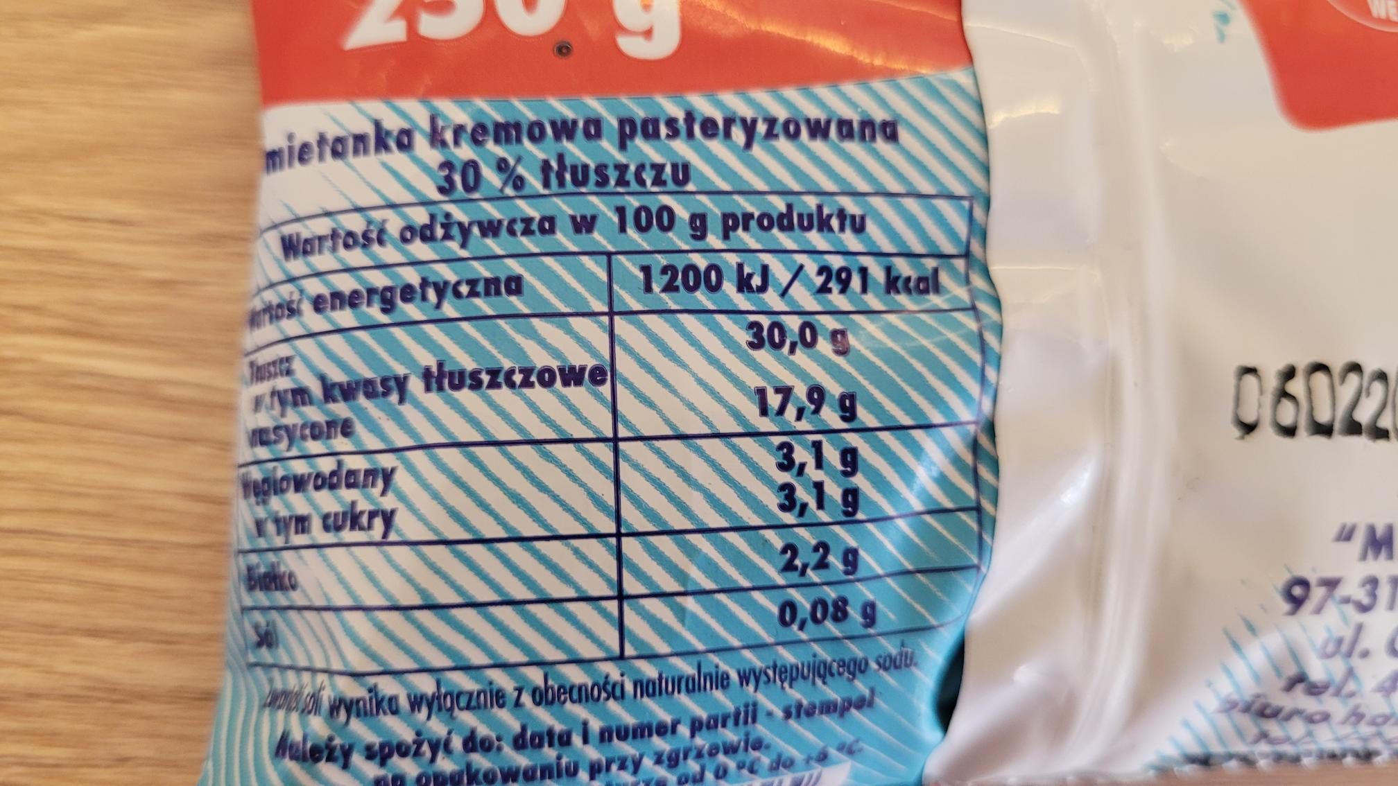 Śmietanka 30 proc. Czarnocin - skład