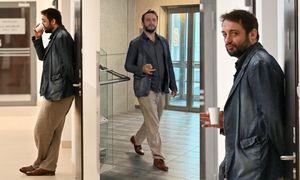 Michał Żurawski sączy napój przed rozprawą rozwodową. Roma Gąsiorowska nie pojawiła się w sądzie (ZDJĘCIA)