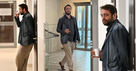 Michał Żurawski sączy napój przed rozprawą rozwodową. Roma Gąsiorowska nie pojawiła się w sądzie (ZDJĘCIA)