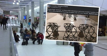 "Zabójcze fotele cierniowe" na dworcu w Katowicach. Pasażer nie wytrzymał