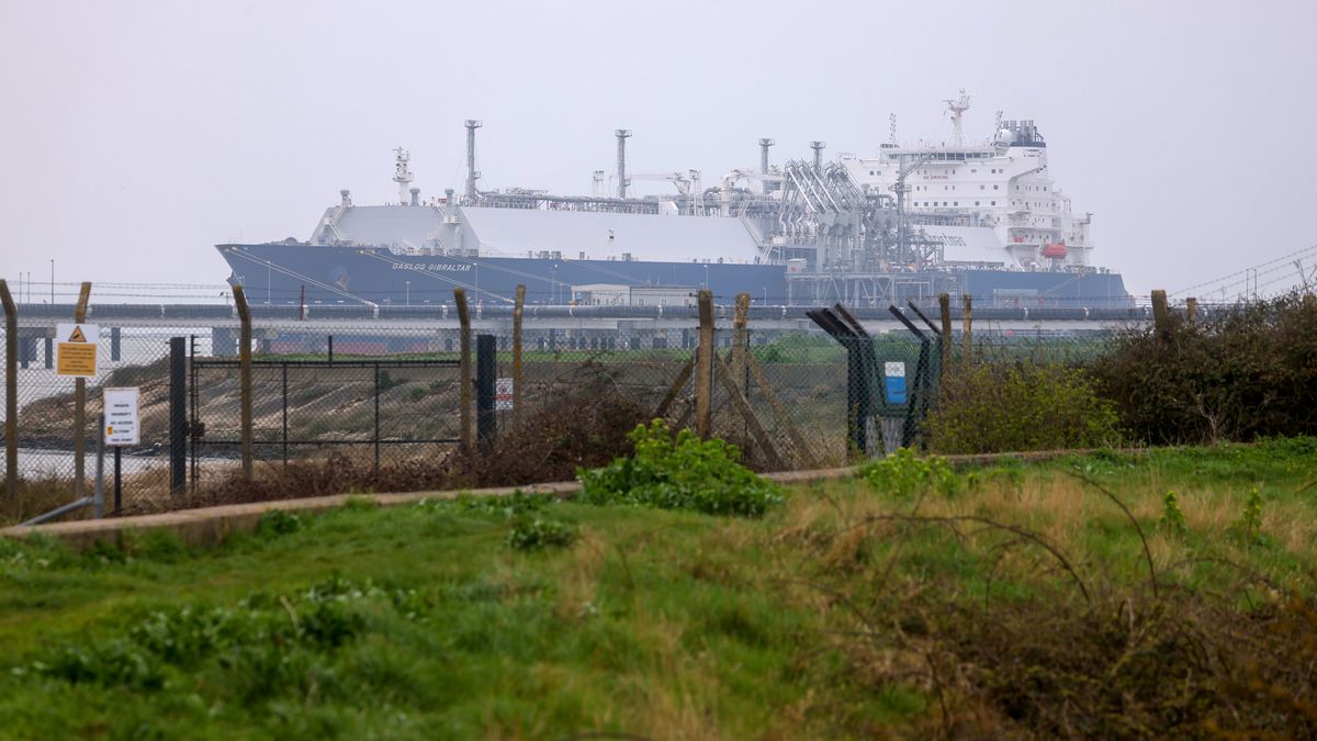 The Gaslog Gibraltar Liquid Natural Gas (LNG) tanker docked at Grain LNG importation terminal, operated by National Grid Plc, on the Isle of Grain near Rochester, U.K., on Wednesday, March 30, 2022. Net imports of LNG into northwest Europe in March are near record-high levels seen in January, easing some pressure on prices after wild swings earlier this month. Photographer: Chris Ratcliffe/Bloomberg via Getty Images