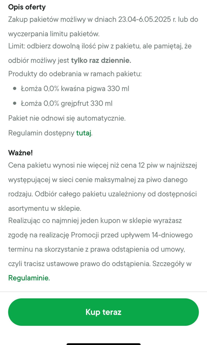 Opis jednej z ofert w ramach pakietu w Żappce