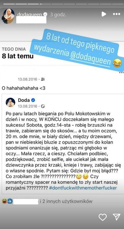 Doda zrelacjonowała obsceniczne spotkanie z fanem w parku