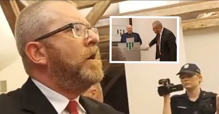 Grzegorz Braun rozbił mikrofon i przerwał wykład o Holokauście
