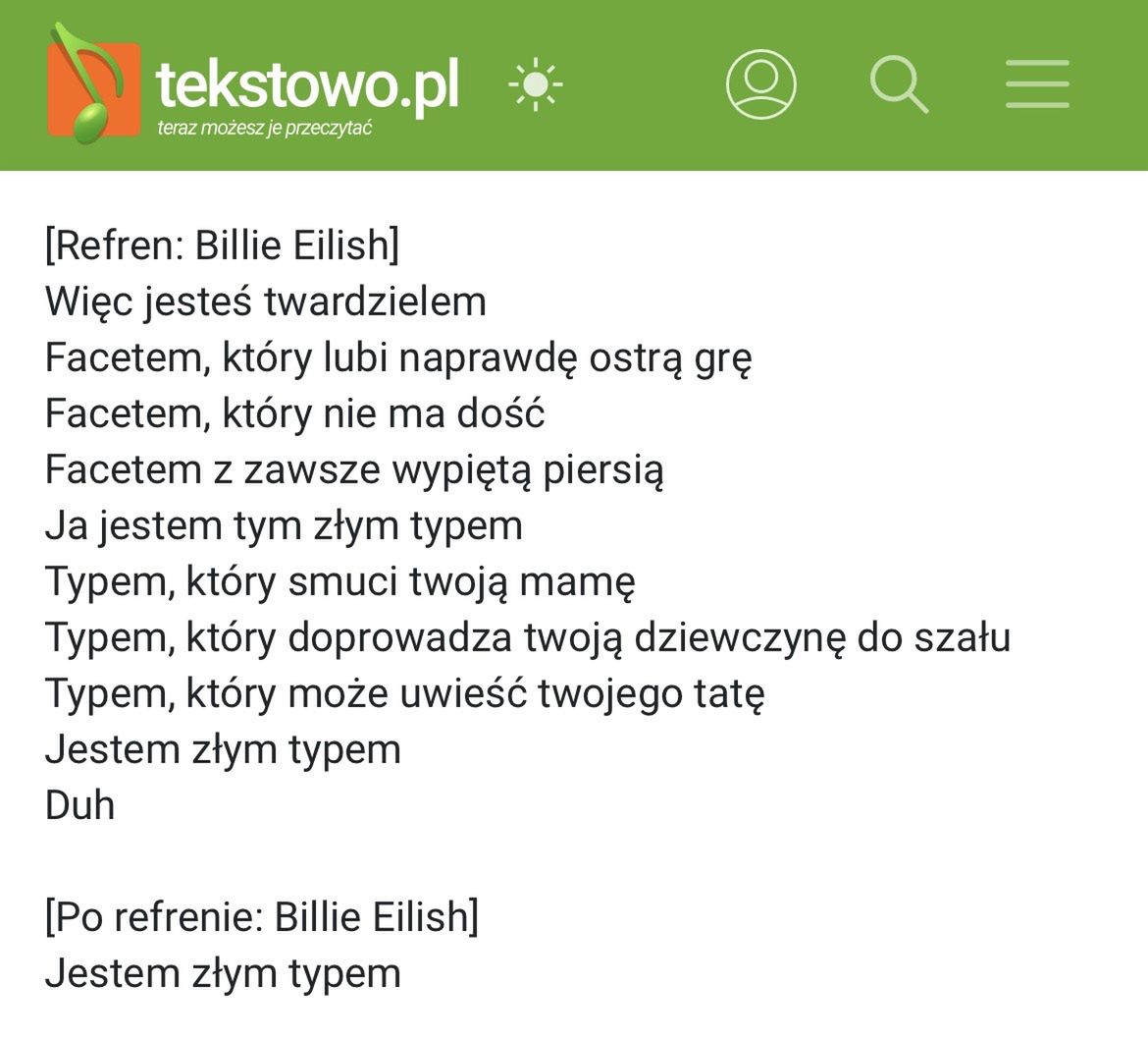 Fragment tekstu udostępnionej przez Sylwię piosenki 