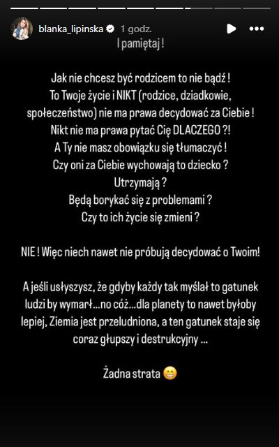 InstaStories Blanki Lipińskiej