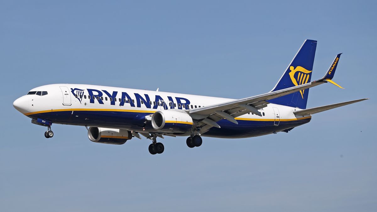 Ryanair has already installed the revolutionary Split Scimitar winglets on several of its Boeing 737-8AS, which will reduce fuel consumption by up to 1.5 percent. Ryanair anticipates that with this new winglet it will save about 65,000 liters of fuel and reduce the emission of 165,000 tons of carbon. In the photo, In the photo, In the photo, a Ryanair Boeing 737-8AS with the new winglets, approaching the airport, on 20 March 2023. 
 -- (Photo by Urbanandsport/NurPhoto via Getty Images)